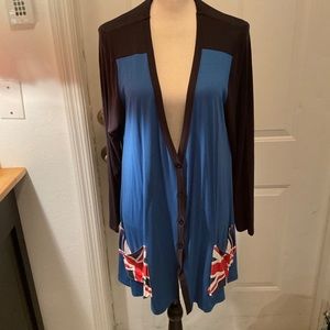 twiggy LONDON Blue and Black Long Cardigan with Union Jack Pocket Accents